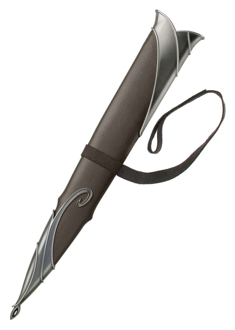 Fourreau de Dard UC2893 en cuir brun avec garnitures elfiques et sangle