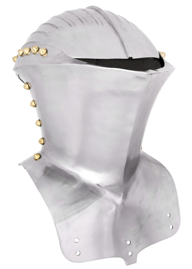 Heaume bouche de grenouille allemand vers 1500 en acier et laiton