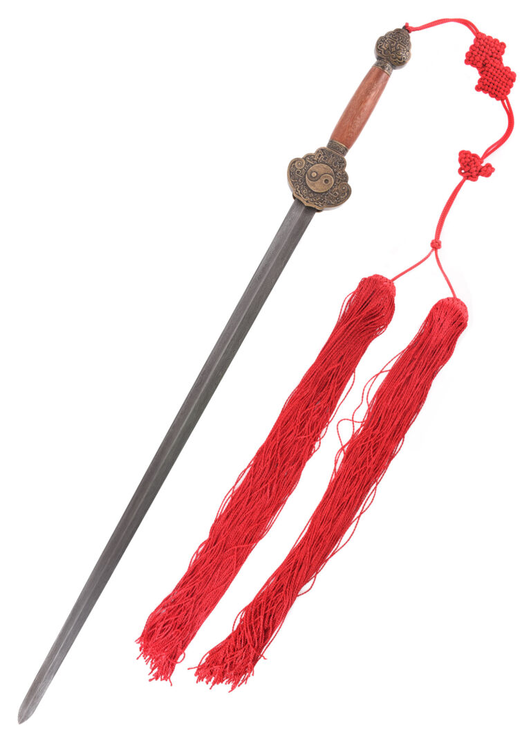Jian en acier damas – Hanwei, lame forgée à la main, garnitures en bronze
