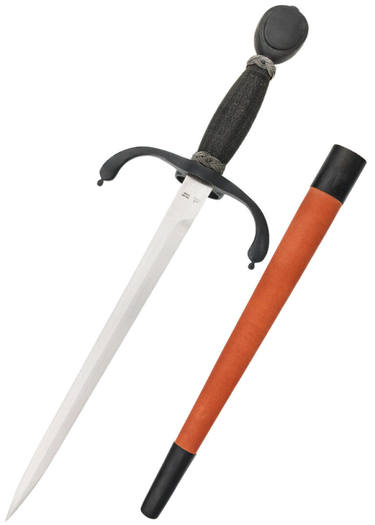 Main gauche Gustav II Hanwei à monture vieillie avec fourreau en cuir