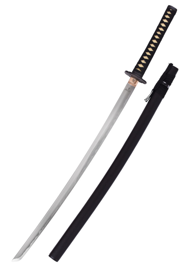 Katana noir – Marto, acier inoxydable 440 et habaki doré