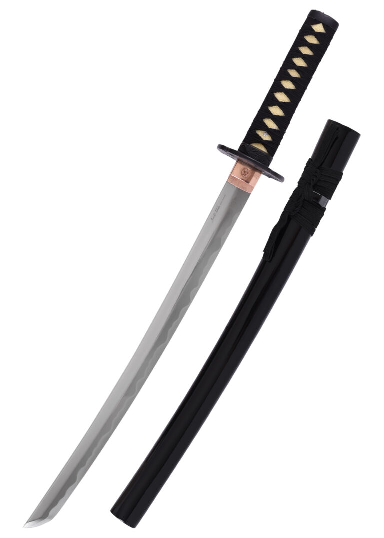Wakizashi noir – Marto, montures noir mat et habaki doré
