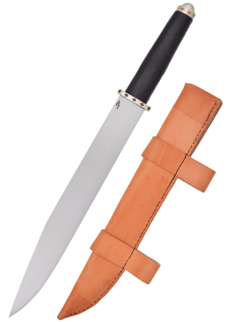 Seax viking Legacy Arms à poignée en cuir et fourreau brun
