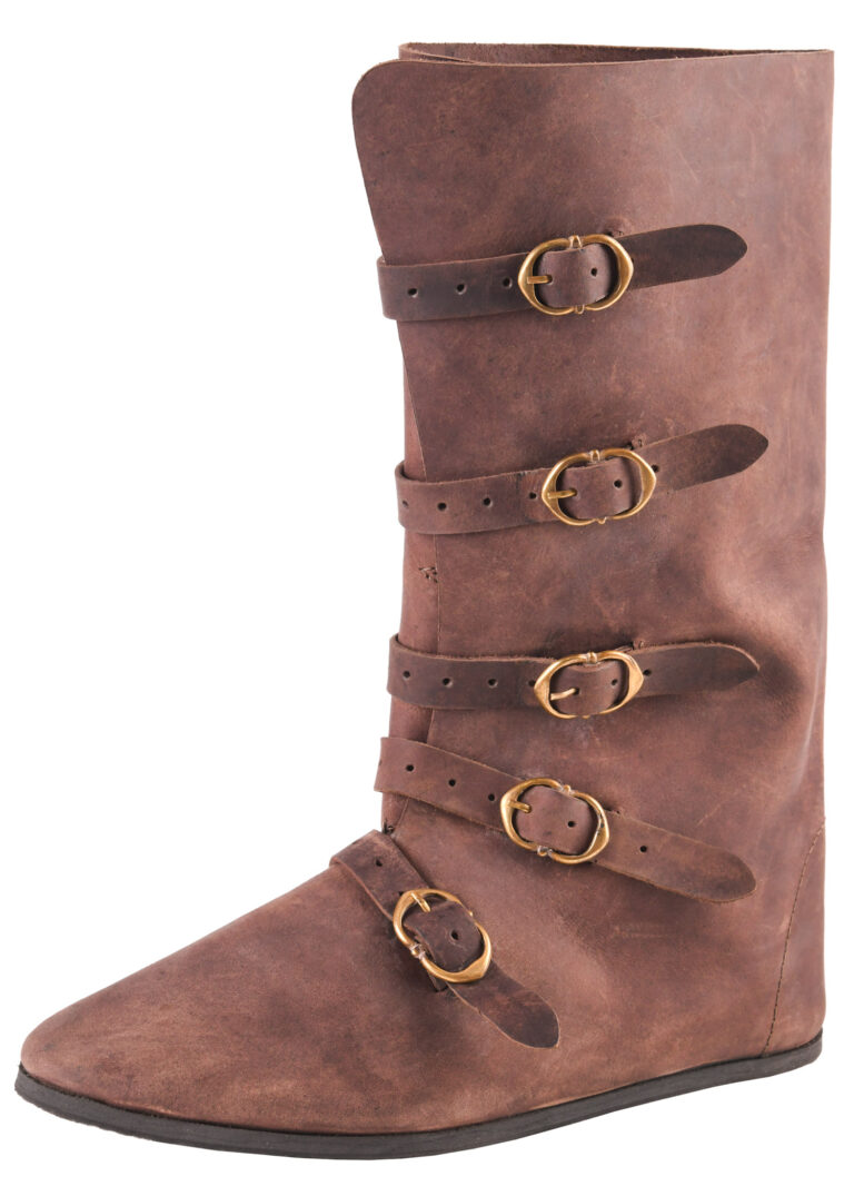 Bottes médiévales à 5 boucles brunes – vue 1