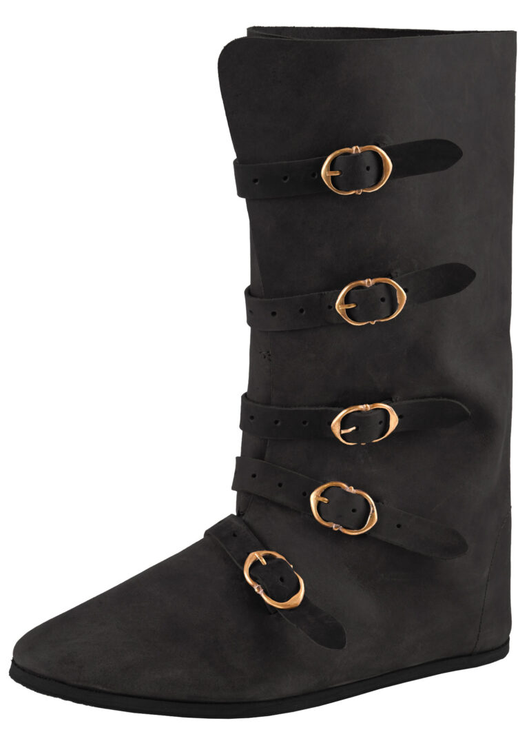 Bottes médiévales à 5 boucles noires – vue 1