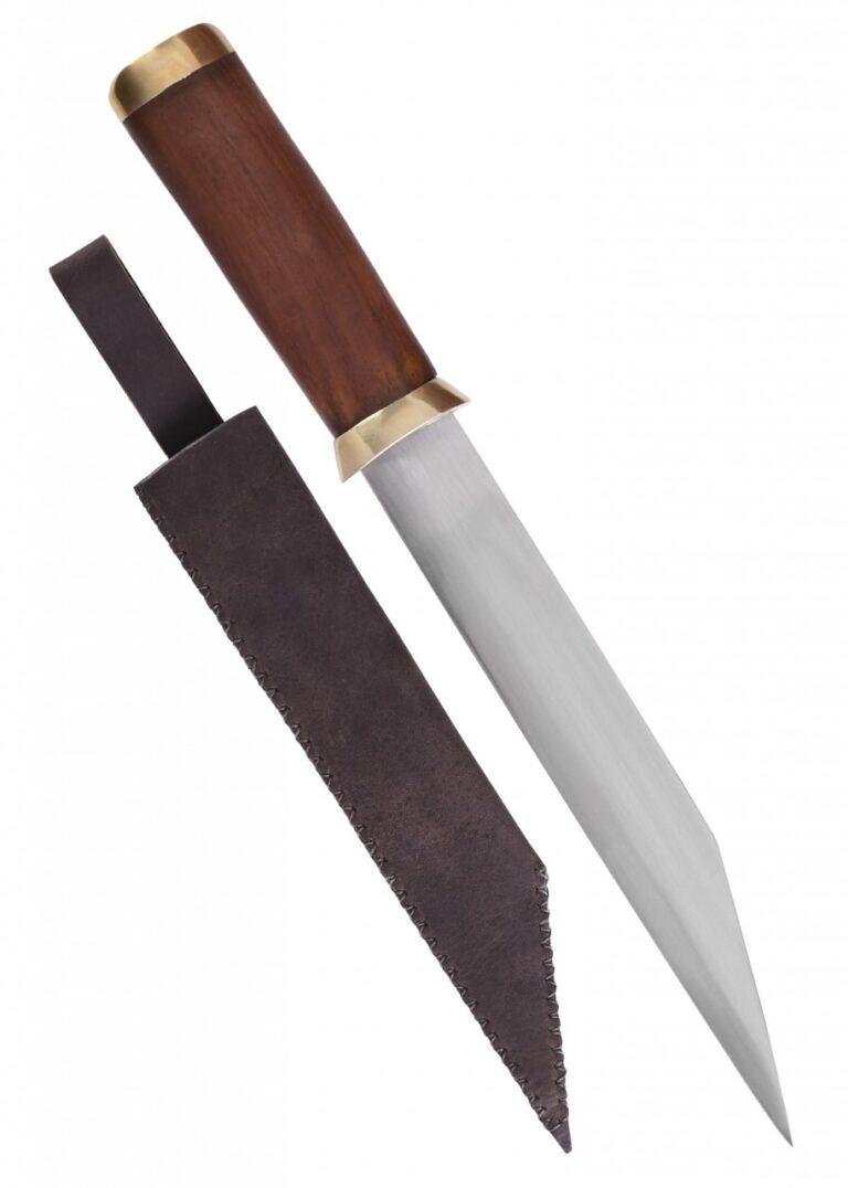 Seax viking Ulfberth à garde en laiton et fourreau en suède