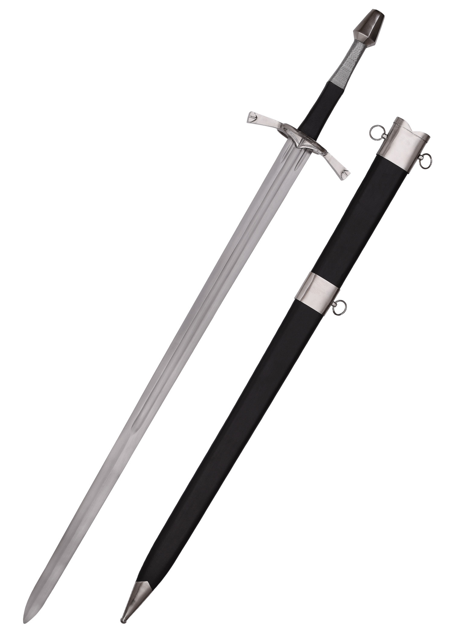 Épée longue à anneaux du XVe siècle, vue d’ensemble