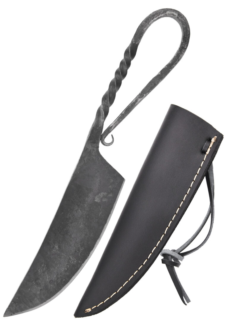 Couteau médiéval forgé avec étui cuir – 21 cm – photographie 1