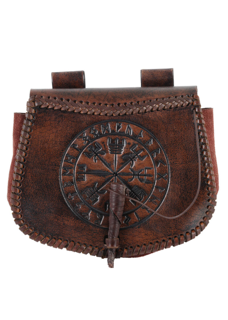 Sacoche Vegvísir en cuir marron – 23 cm – photographie 1