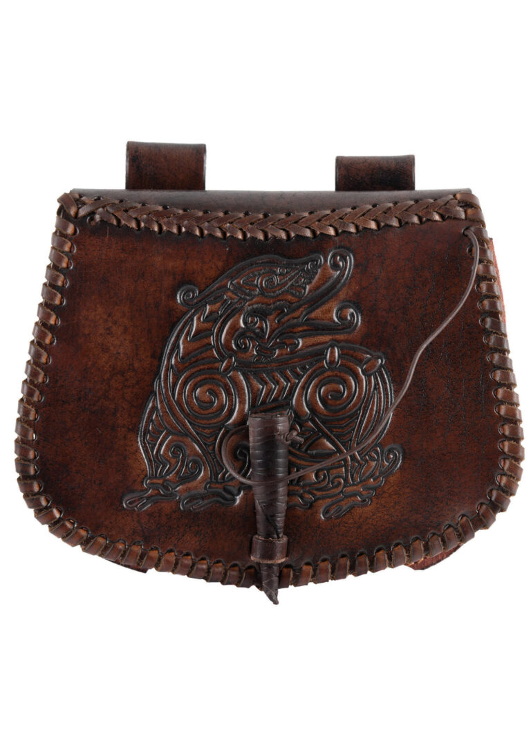 Sacoche dragon en cuir marron embossé – photographie 1