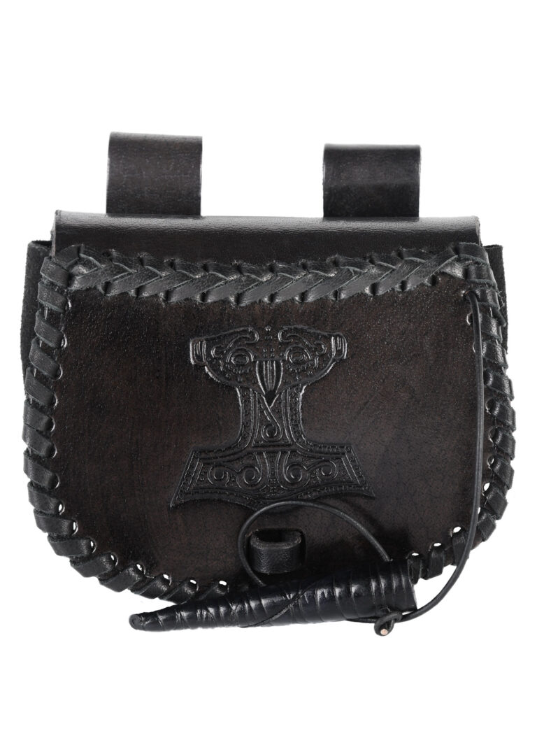 Petite sacoche Mjölnir en cuir noir – 14 cm – photographie 1