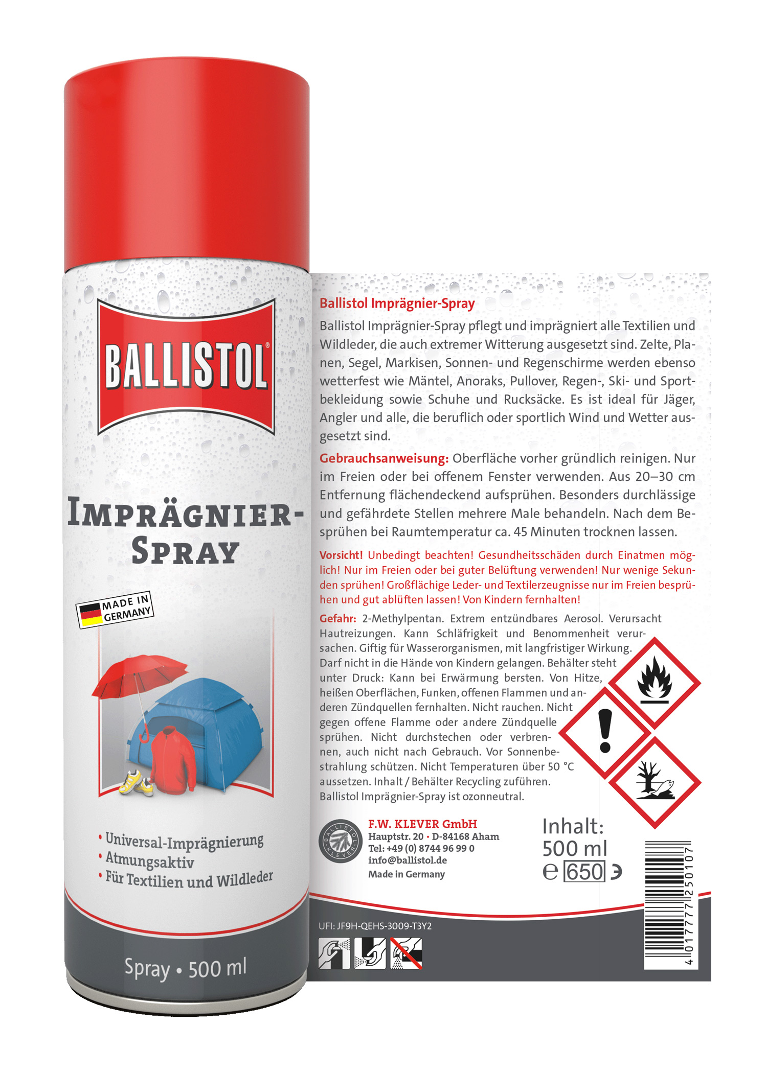 Spray imperméabilisant Ballistol Pluvonin 500 ml 2 Spray imperméabilisant Ballistol Pluvonin 500 ml – vue 2
