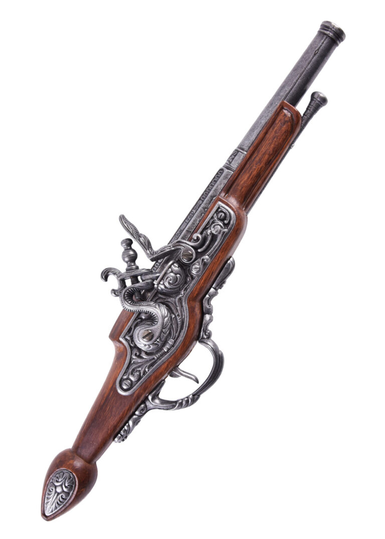 Pistolet à silex à crosse droite, vue d’ensemble de la réplique