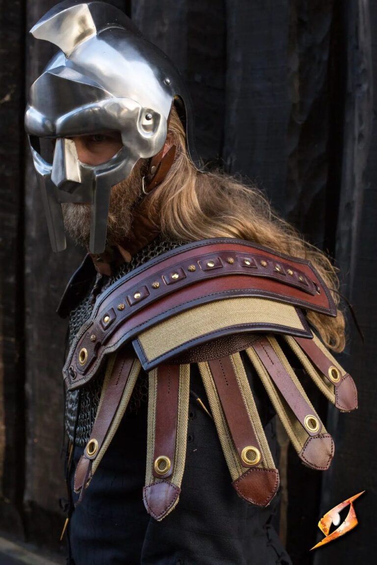 épaulières romaines en cuir et toile Epic Armoury – coloris marron