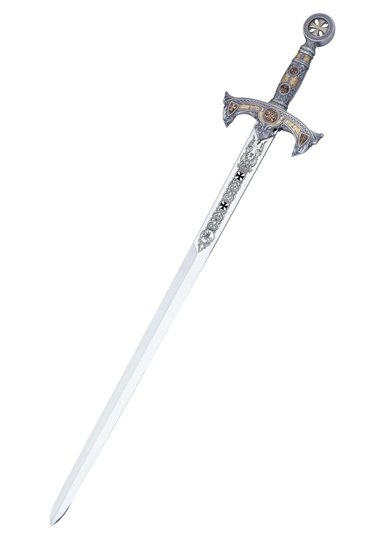 Épée templière argentée Marto, vue d’ensemble
