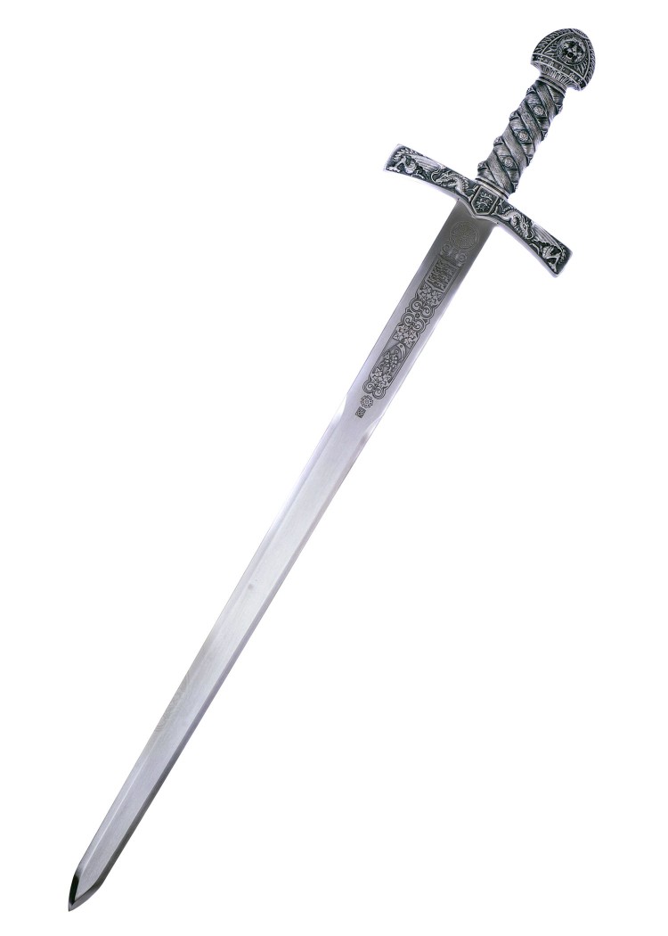 Épée courte Richard Cœur de Lion argentée, vue d’ensemble