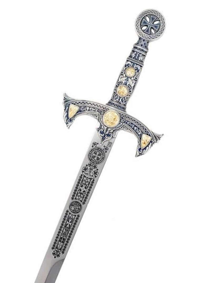 Épée templière argent et bleu Marto, vue d’ensemble