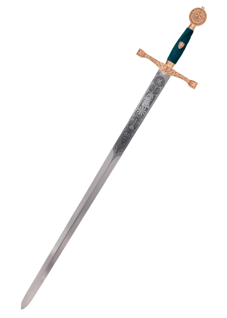 Épée Excalibur dorée et rouge Marto, vue d’ensemble
