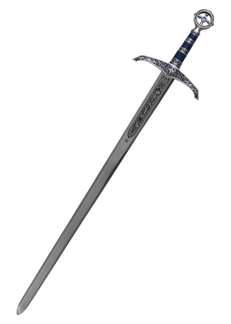 Épée de Robin des Bois Marto argentée à émail bleu, vue d’ensemble