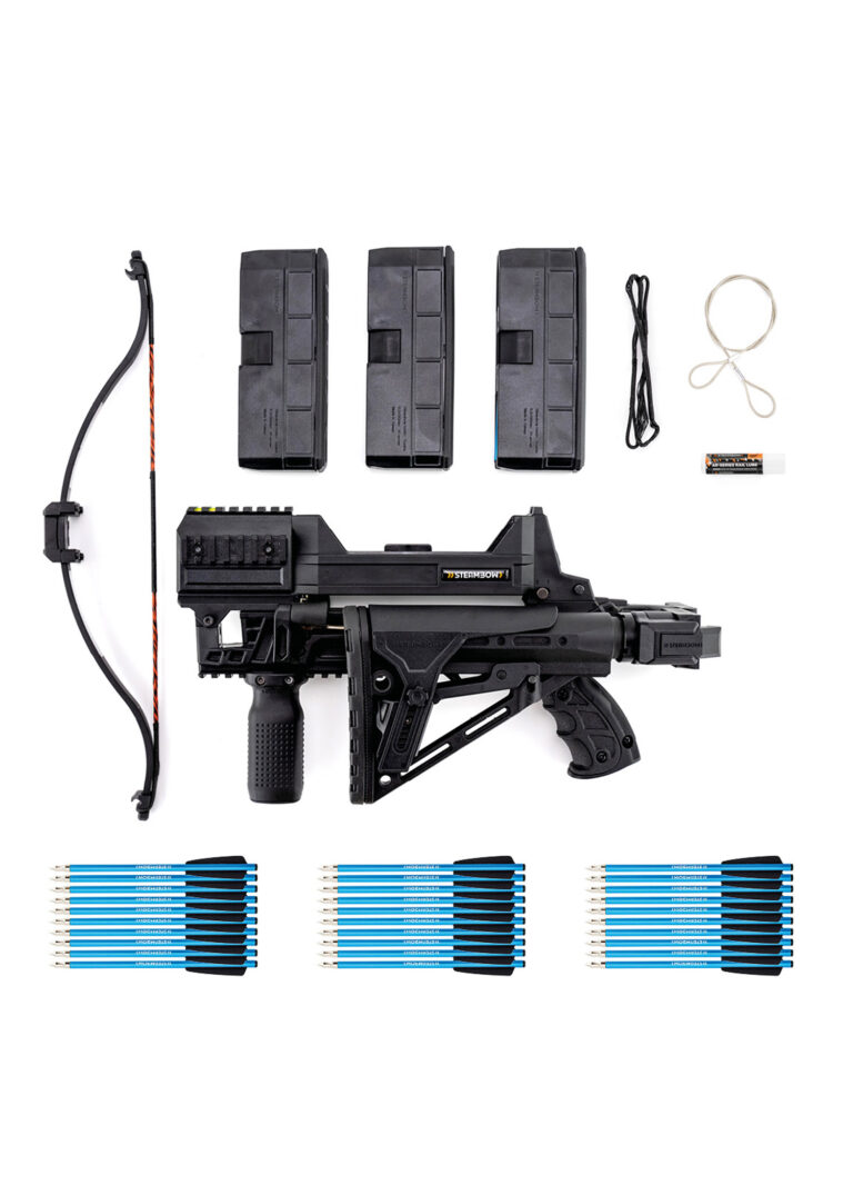 Vue d’ensemble du kit arbalète M10 Tactical avec sa valise de transport