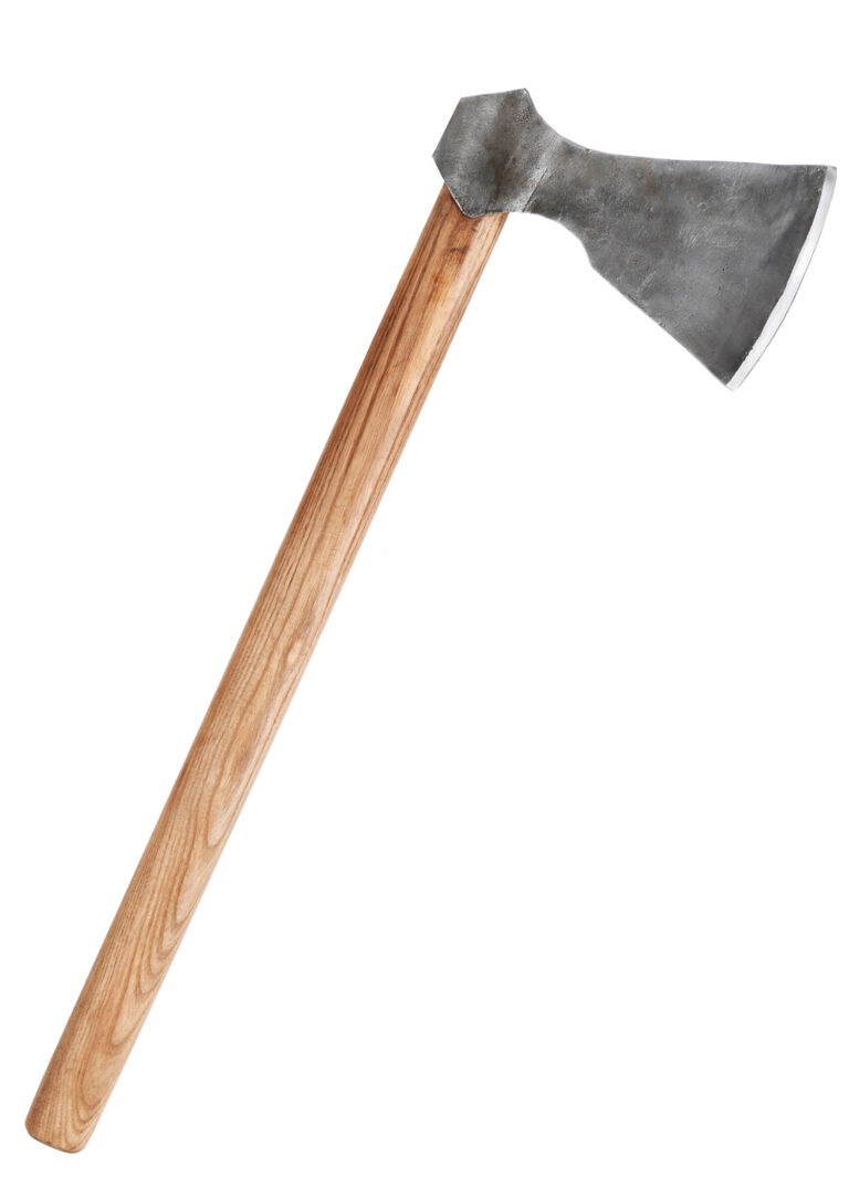 Hache viking forgée à la main type F Ulfberth, vue principale sur fond blanc