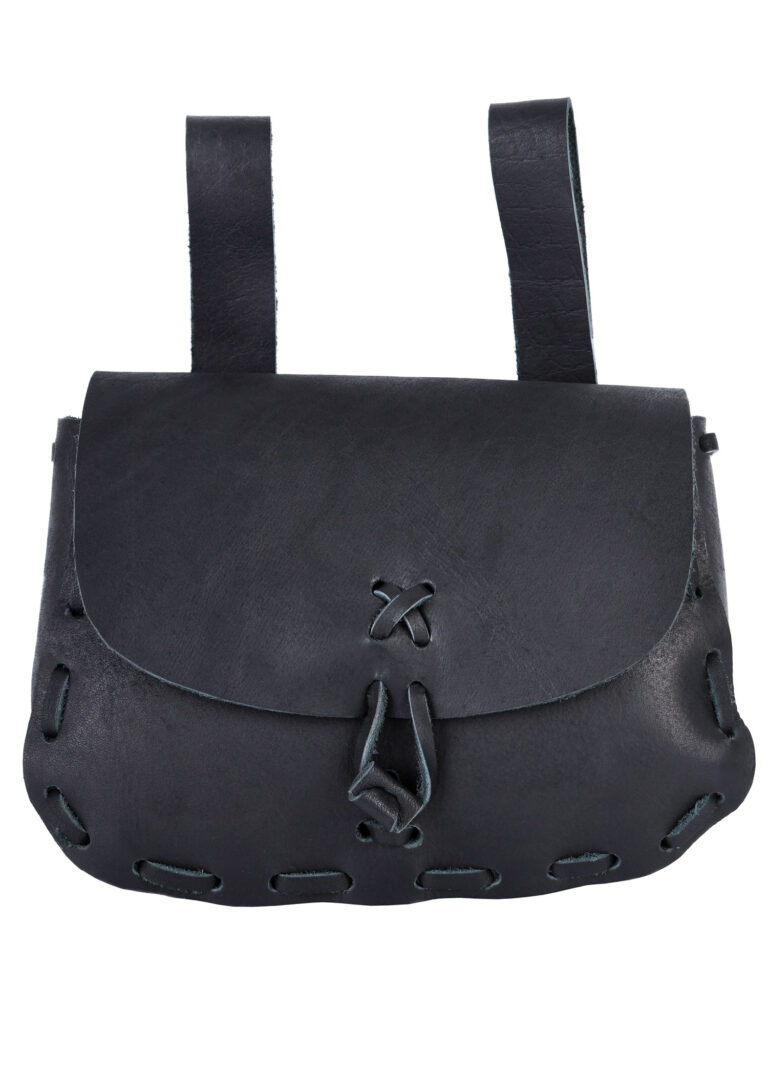 Sacoche médiévale réversible Ulfberth – cuir noir – photographie 1